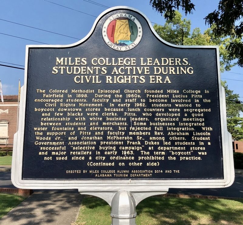 Miles College Leaders. Students Active During Civil Rights Era Marker image. Click for full size.