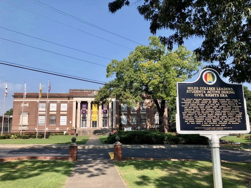 Marker in front of Brown Hall at Miles College. image. Click for full size.