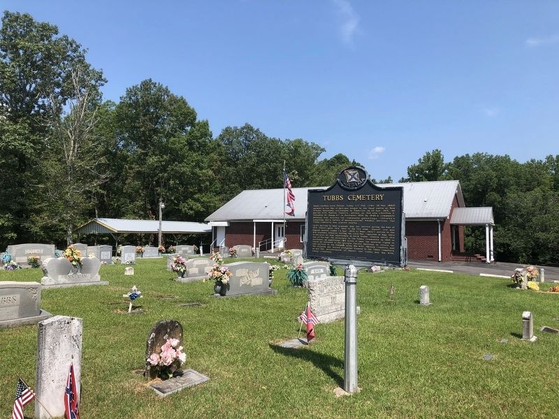 Marker within cemetery and view of Tubbs Church of Christ. image. Click for full size.