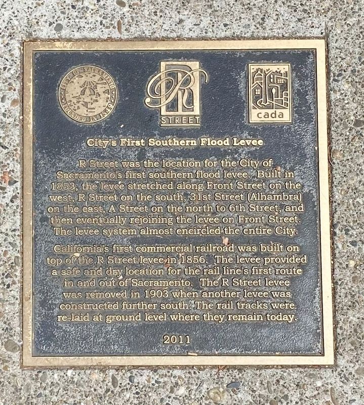 City's First Southern Flood Levee Marker image. Click for full size.