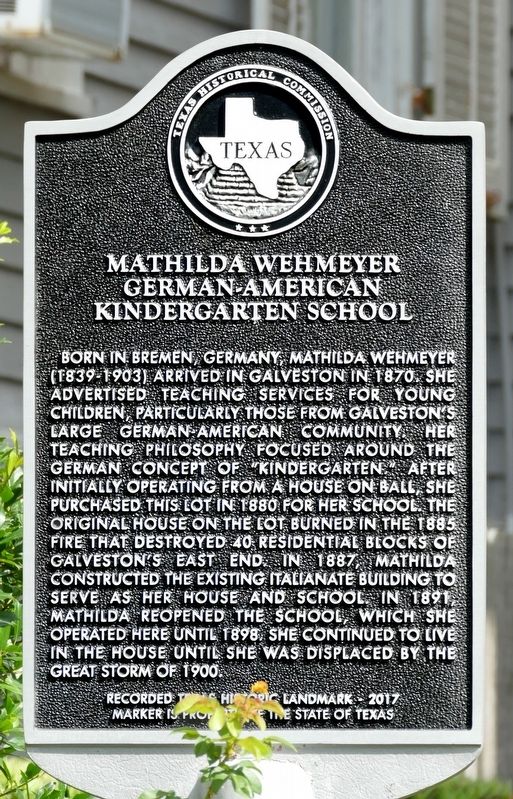 Mathilda Wehmeyer German-American Kindergarten School Marker. Click for full size. Mathilda Wehmeyer German-American Kindergarten School Marker image. Click for full size.