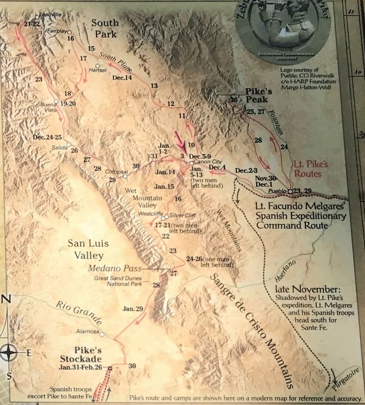 Lt. Zebulon Pike's Southwestern Expedition Marker Detail image. Click for full size.
