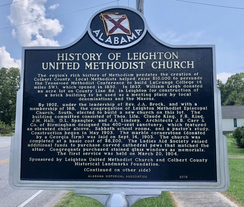 History of Leighton United Methodist Church Marker (side 1) image. Click for full size.
