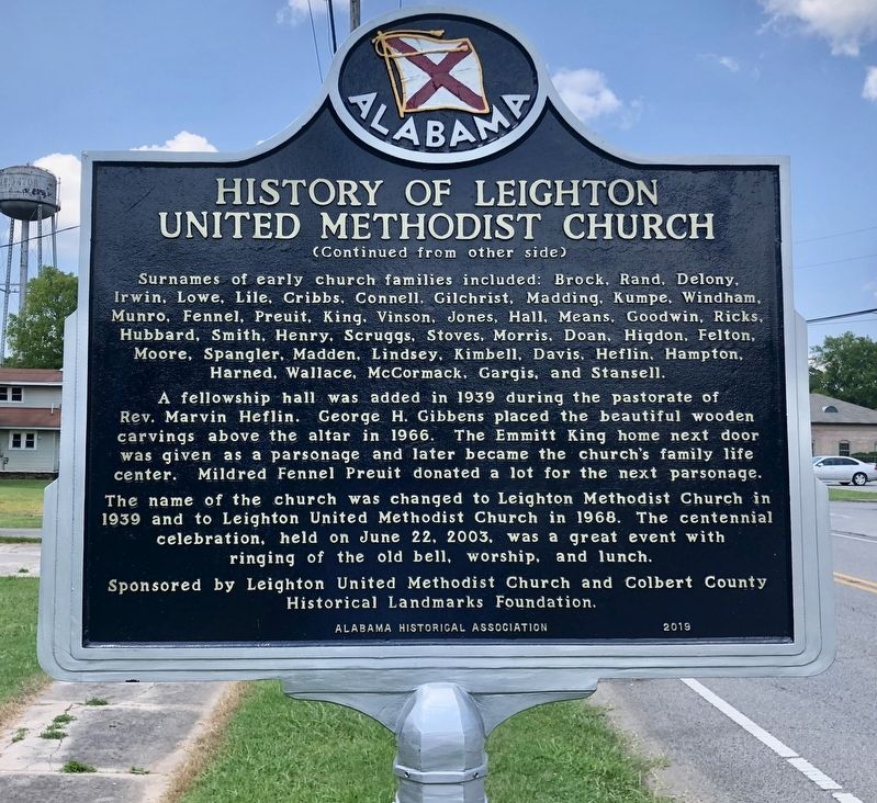History of Leighton United Methodist Church Marker (side 2) image. Click for full size.