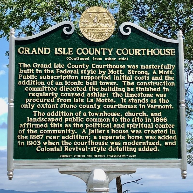 Grand Isle County Courthouse Marker (side 2) image. Click for full size.