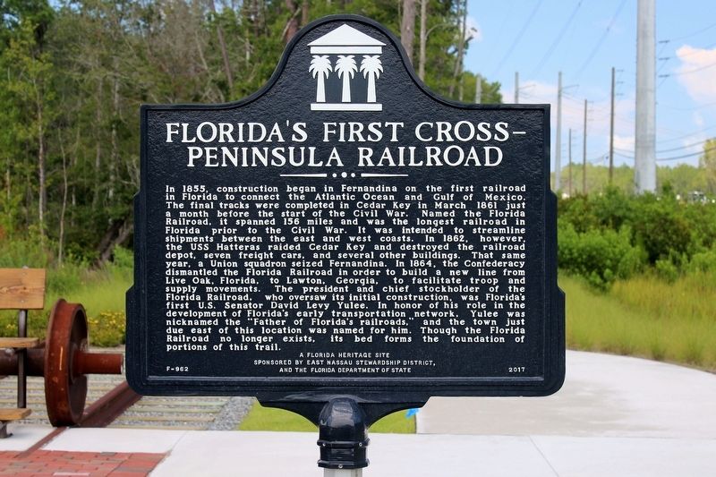 Florida's First Cross-Peninsula Railroad Marker image. Click for full size.