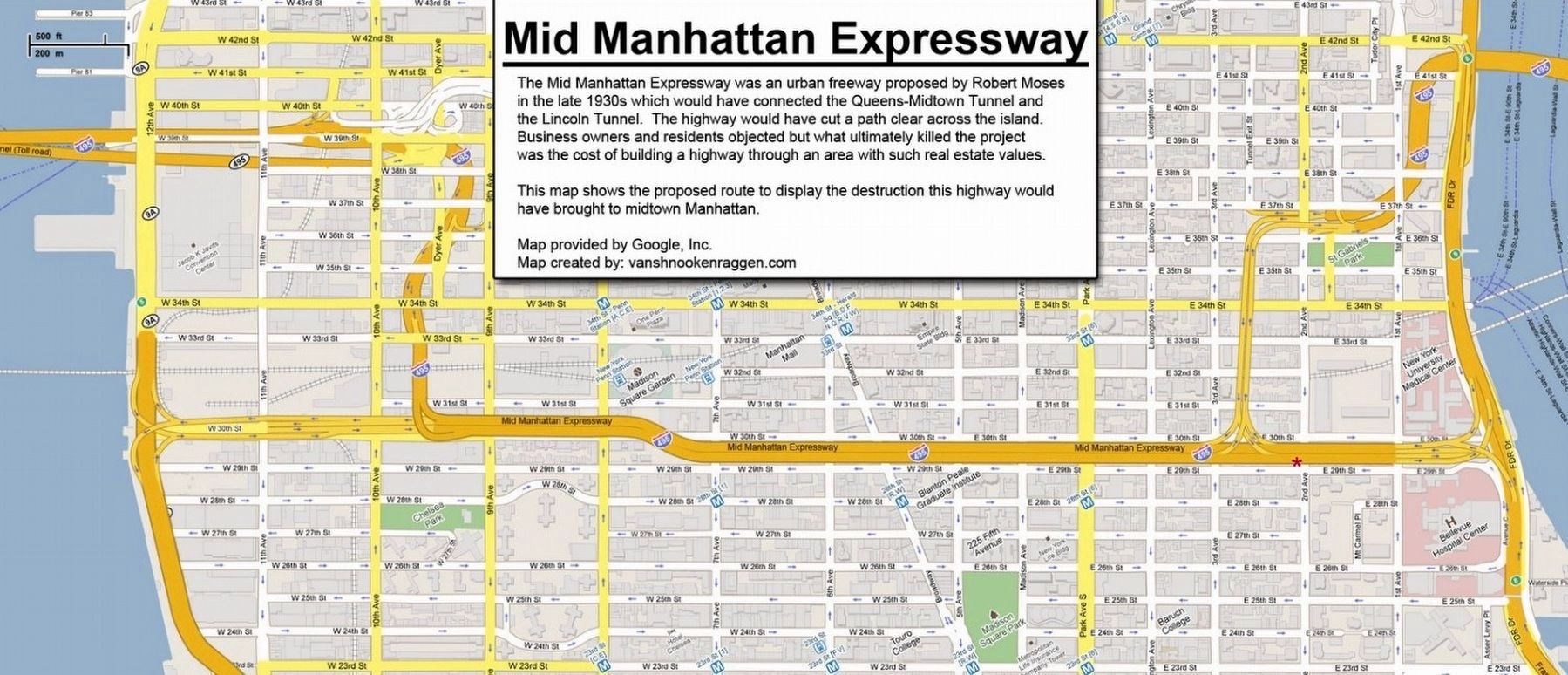 The Mid-Manhattan Expressway proposal. Click for full size. The Mid-Manhattan Expressway proposal image. Click for full size.