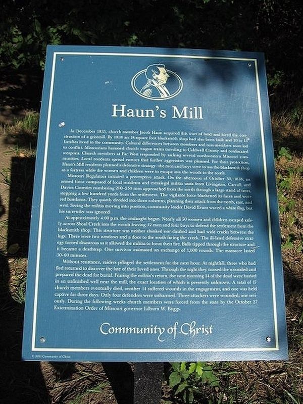 Haun's Mill monument sign image. Click for full size.