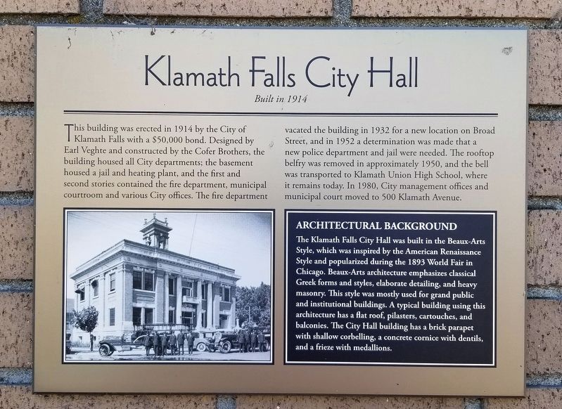 Klamath Falls City Hall Marker image. Click for full size.