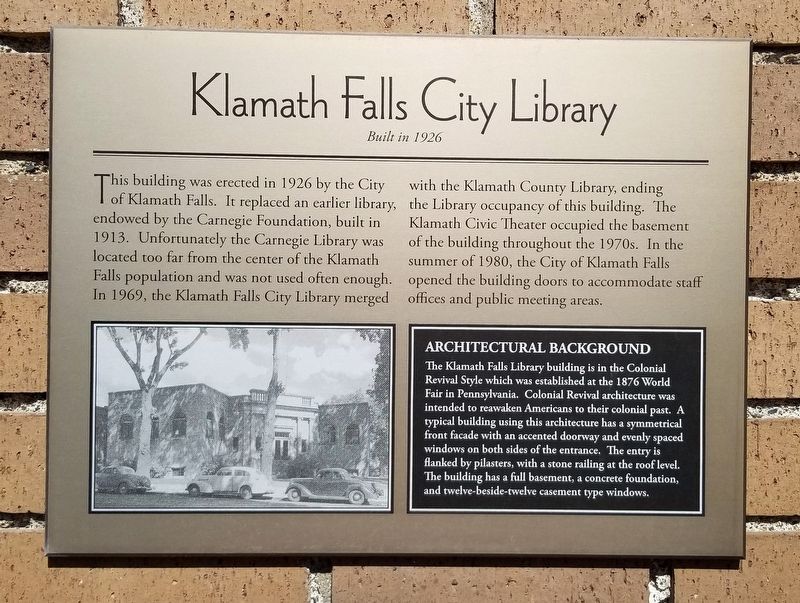 Klamath Falls City Library Marker image. Click for full size.