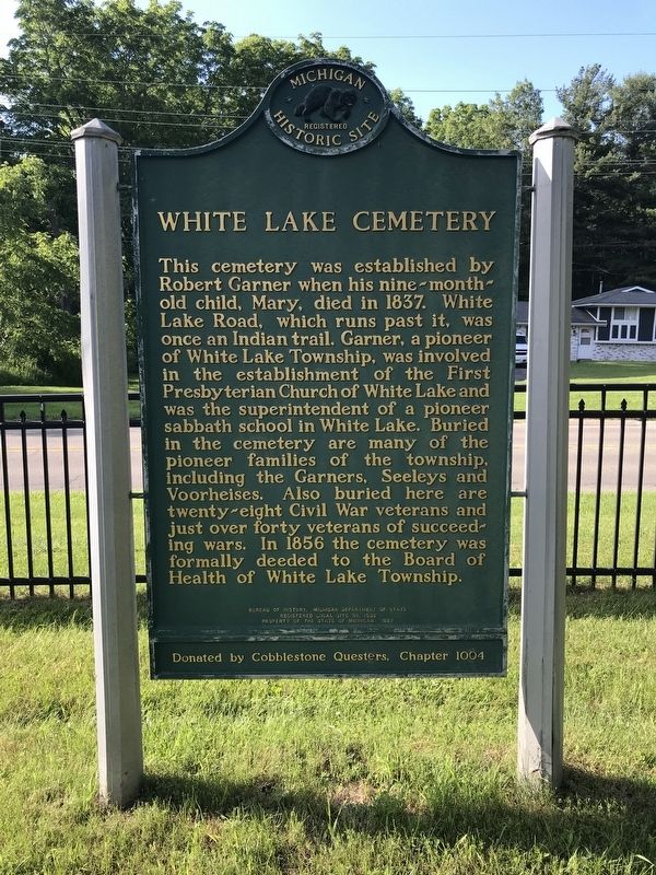 White Lake Cemetery Marker. Click for full size. White Lake Cemetery Marker image. Click for full size.
