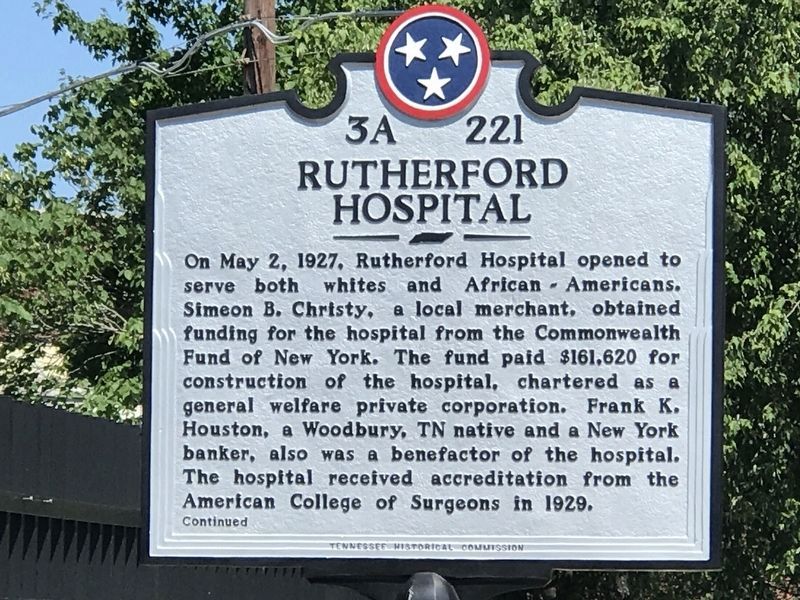 Rutherford Hospital Marker image. Click for full size.