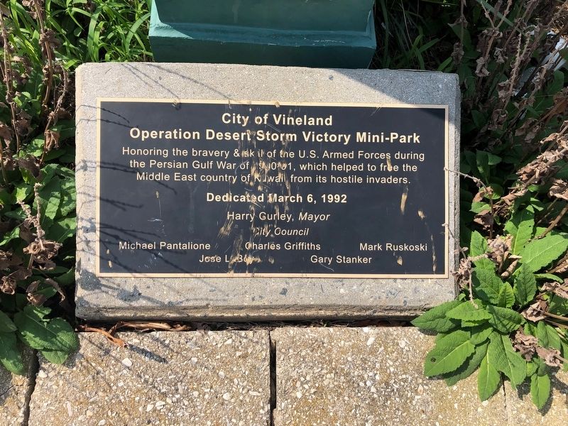 City of Vineland Operation Desert Storm Victory Mini-Park Marker image. Click for full size.