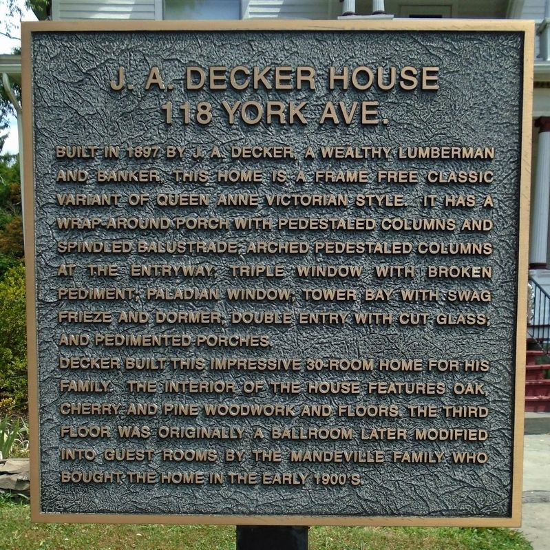 J. A. Decker House Marker image. Click for full size.