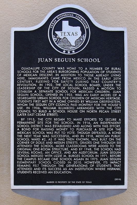 Juan Seguin School Marker image. Click for full size.