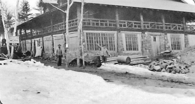Marker detail: Keweenaw Mountain Lodge Clubhouse construction, ca. 1916 image. Click for full size.