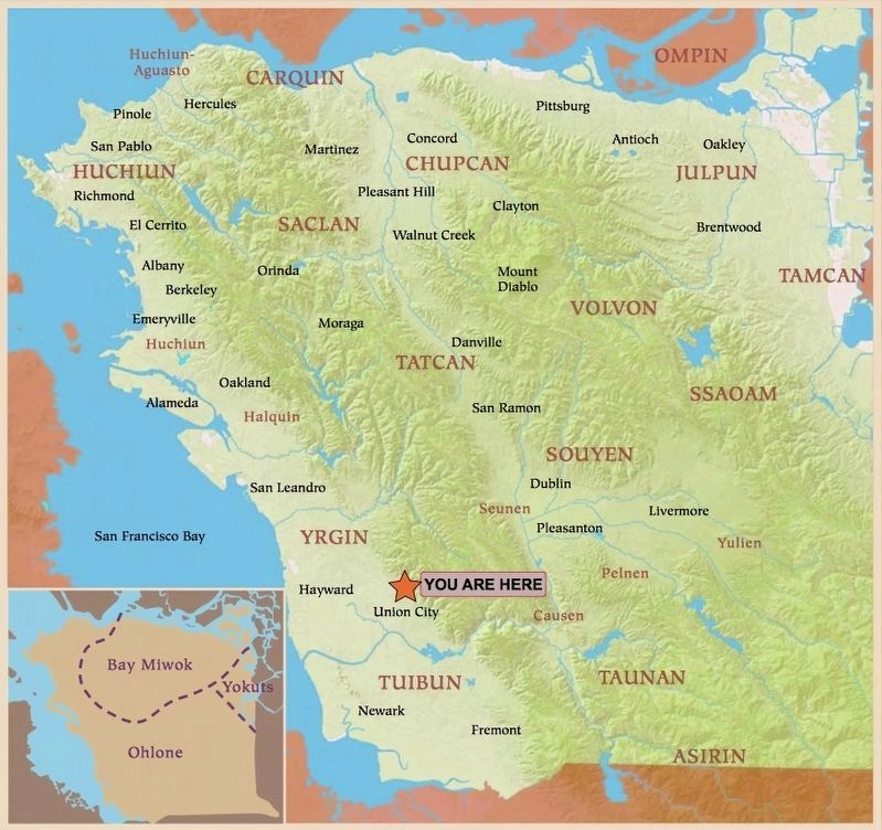 Marker detail: linguistic map of the area showing native languages spoken by area. Click for full size. Marker detail: linguistic map of the area showing native languages spoken by area image. Click for full size.