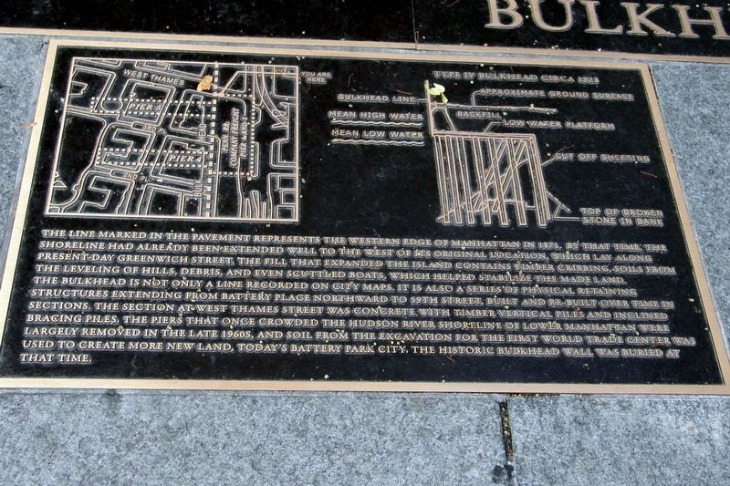 Bulkhead Line Est. by Dept. of Docks in 1871 plaque image. Click for full size.