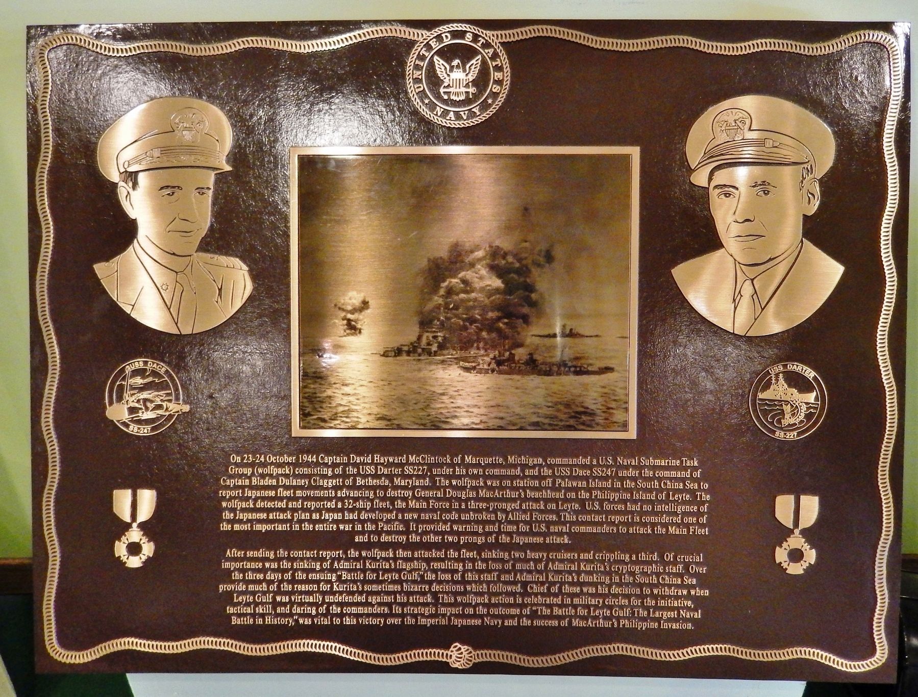 Battle for Leyte Gulf Memorial Plaque image. Click for full size.