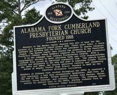 Alabama Fork Cumberland Presbyterian Church Marker image. Click for full size.