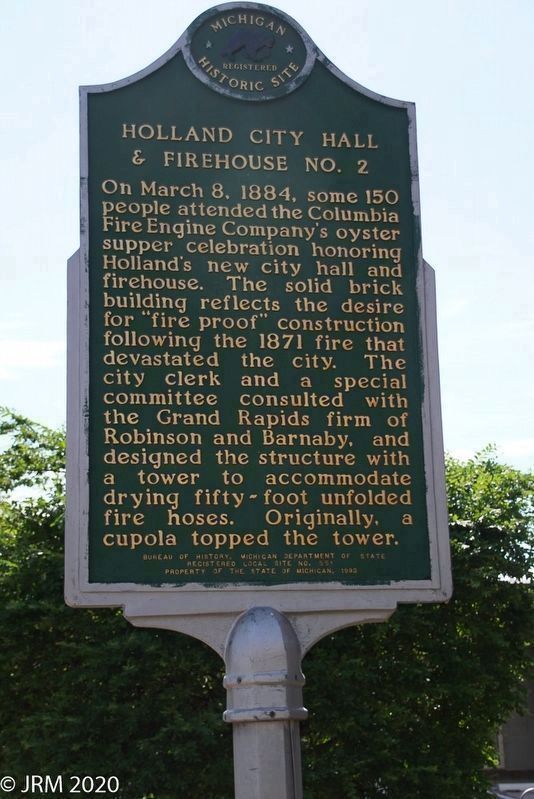 Holland City Hall and Firehouse No. 2 Marker (reverse) image. Click for full size.