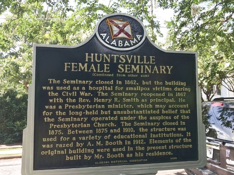 Huntsville Female Seminary Marker (reverse) image. Click for full size.