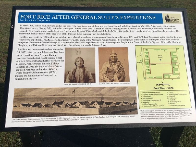 Fort Rice After General Sully's Expeditions Marker image. Click for full size.