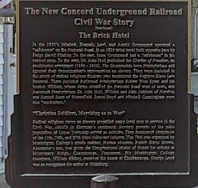 The New Concord Underground Railroad Marker Reverse image. Click for full size.