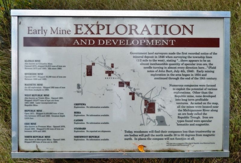 Early Mine Exploration and Development Marker. Click for full size. Early Mine Exploration and Development Marker image. Click for full size.