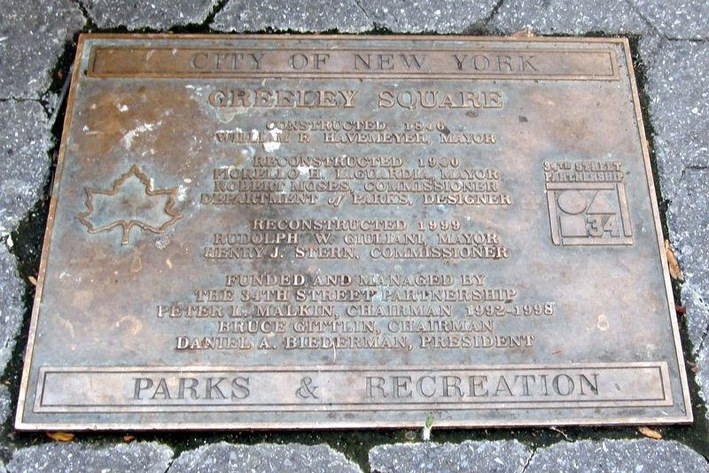 Greeley Square plaque image. Click for full size.