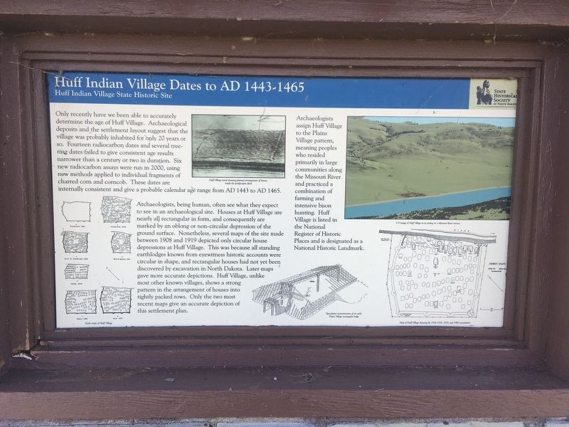 Huff Indian Village Dates to AD 1443-1465 Marker image. Click for full size.