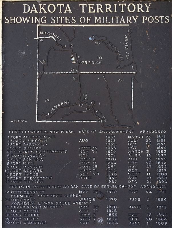 Map of forts in the Dakota Territory on marker. image. Click for full size.