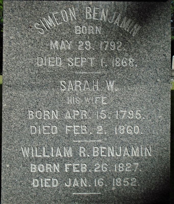 Simeon Benjamin Grave Marker Detail image. Click for full size.