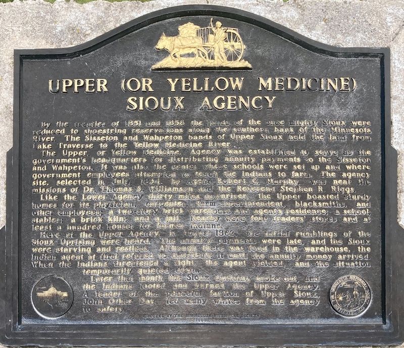 Upper (Or Yellow Medicine) Sioux Agency Marker image. Click for full size.