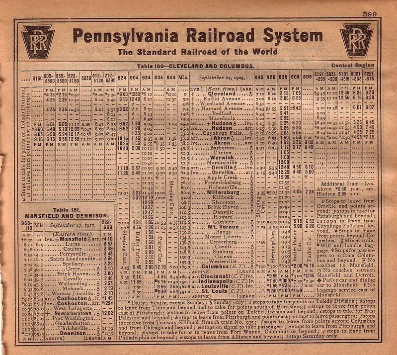 1925 Pennsylvania Railroad Timetable image. Click for full size.