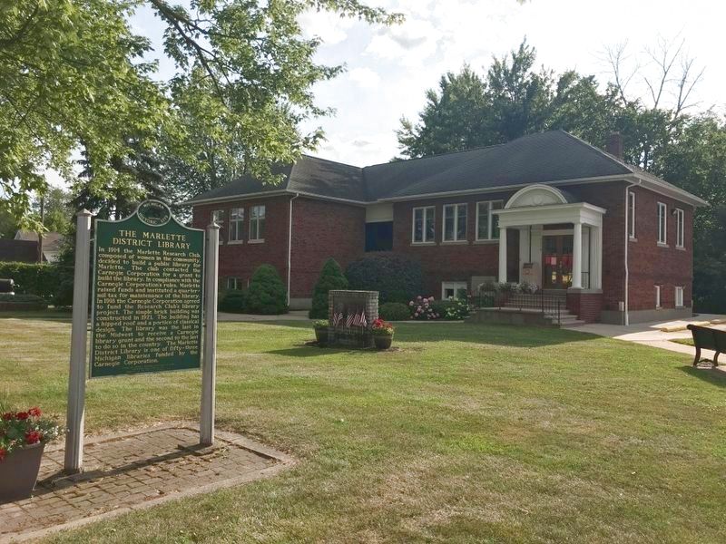 The Marlette District Library and its Historical Marker image. Click for full size.