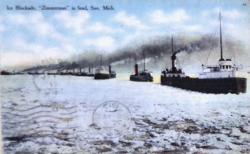 Marker detail: Whitefish Bay Ice Blockade, c.1910 image. Click for full size.