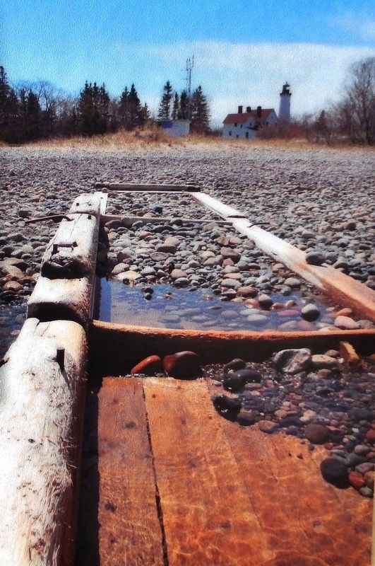 Marker detail: Ruins of Point Iroquois Dock, 2010 image. Click for full size.