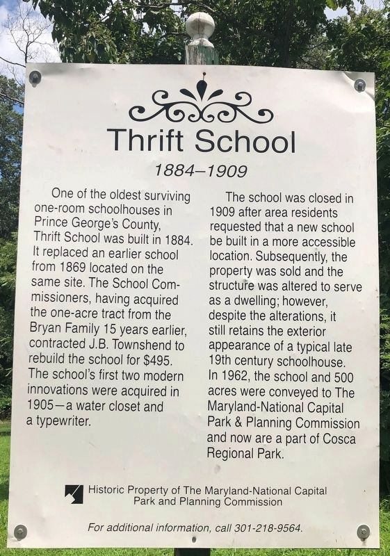 Thrift School Marker. Click for full size. Thrift School Marker image. Click for full size.
