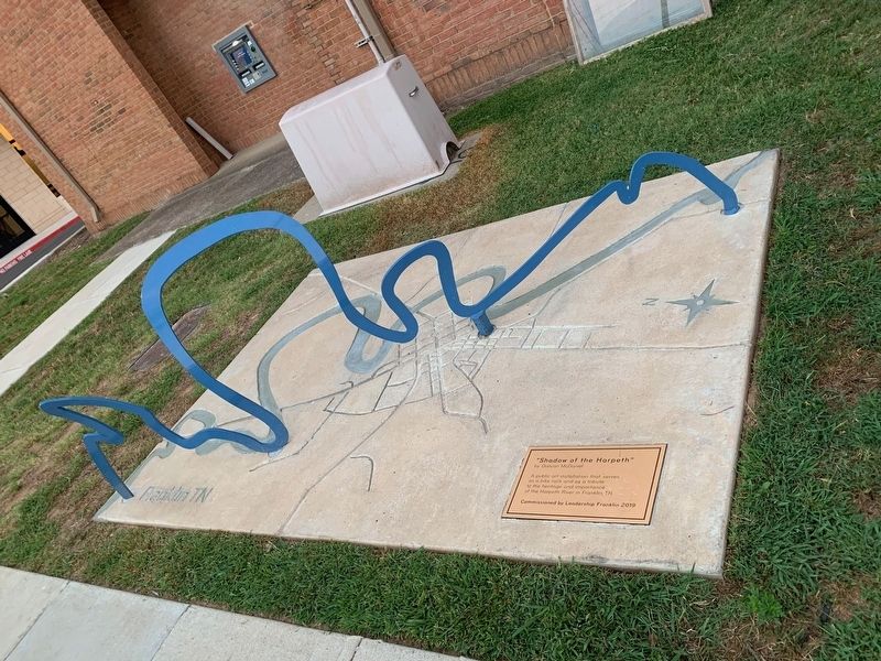 "Shadow of the Harpeth" Art Installation and Bicycle Rack, adjacent to Harpeth Square Marker image. Click for full size.
