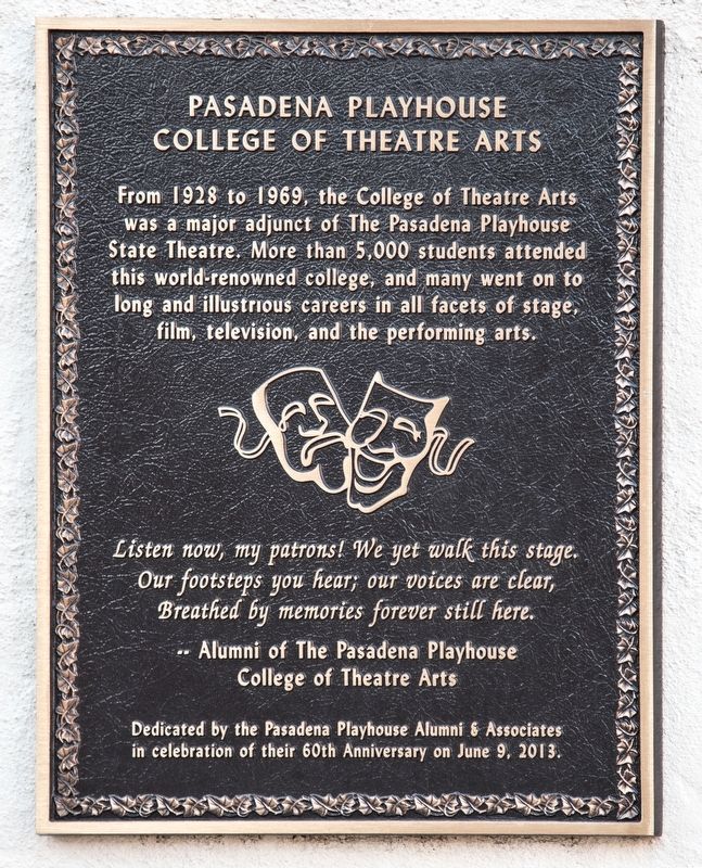 Pasadena Playhouse College of Theatre Arts Marker image. Click for full size.