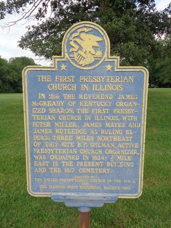 The First Presbyterian Church In Illinois Marker image. Click for full size.