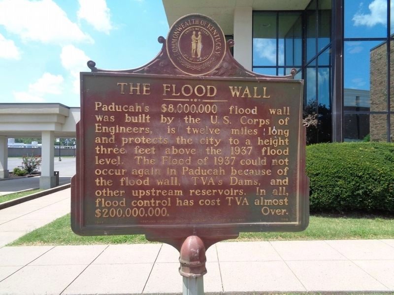 The Flood Wall / The 1937 Flood Marker image. Click for full size.