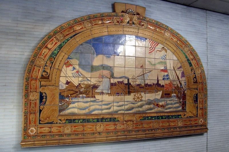 A Marine Grill terracotta panel at the William Street entrance to the Fulton Street subway station. image. Click for full size.