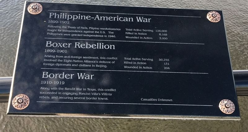 Philippine-American War/Boxer Rebellion/Border War Marker image. Click for full size.