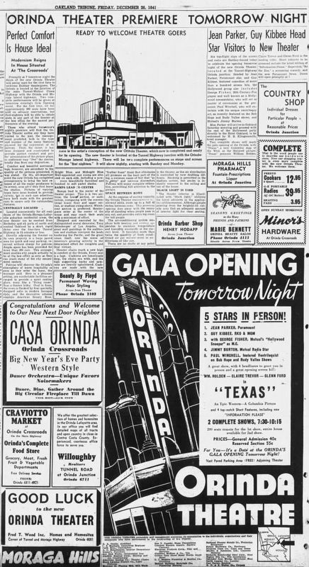 Ad for opening night at the Orinda Theatre image. Click for full size.