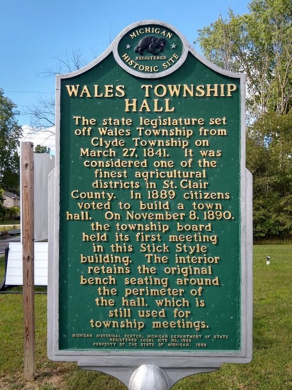 Wales Township Hall Marker image. Click for full size.