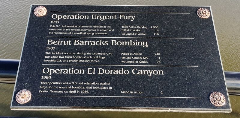 Operation Urgent Fury/Beirut Barracks Bombing/Operation El Dorado Canyon Marker image. Click for full size.