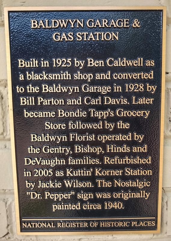 Baldwyn Garage and Gas Station Marker image. Click for full size.