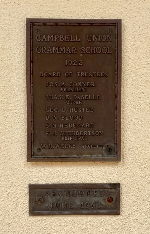 Campbell Union Grammar School - trustees and abandonment plaques image. Click for full size.